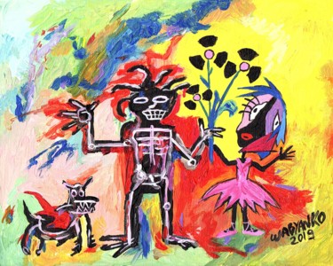 Tribute to Basquiat Boy Dog Atomic flower Black ballerina