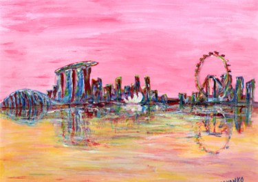 Singapore skyline pastel pink